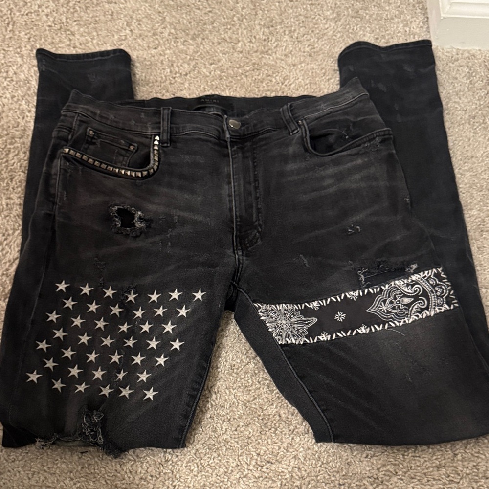 AMIRI Charcoal Jeans with Silver Button